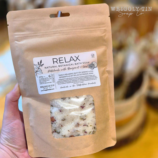 RELAX BOTANICAL BATH SOAK - with patchouli, bergamot & lime