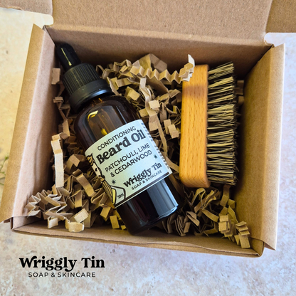 BEARD OIL & GROOMING BRUSH SET (vegan)